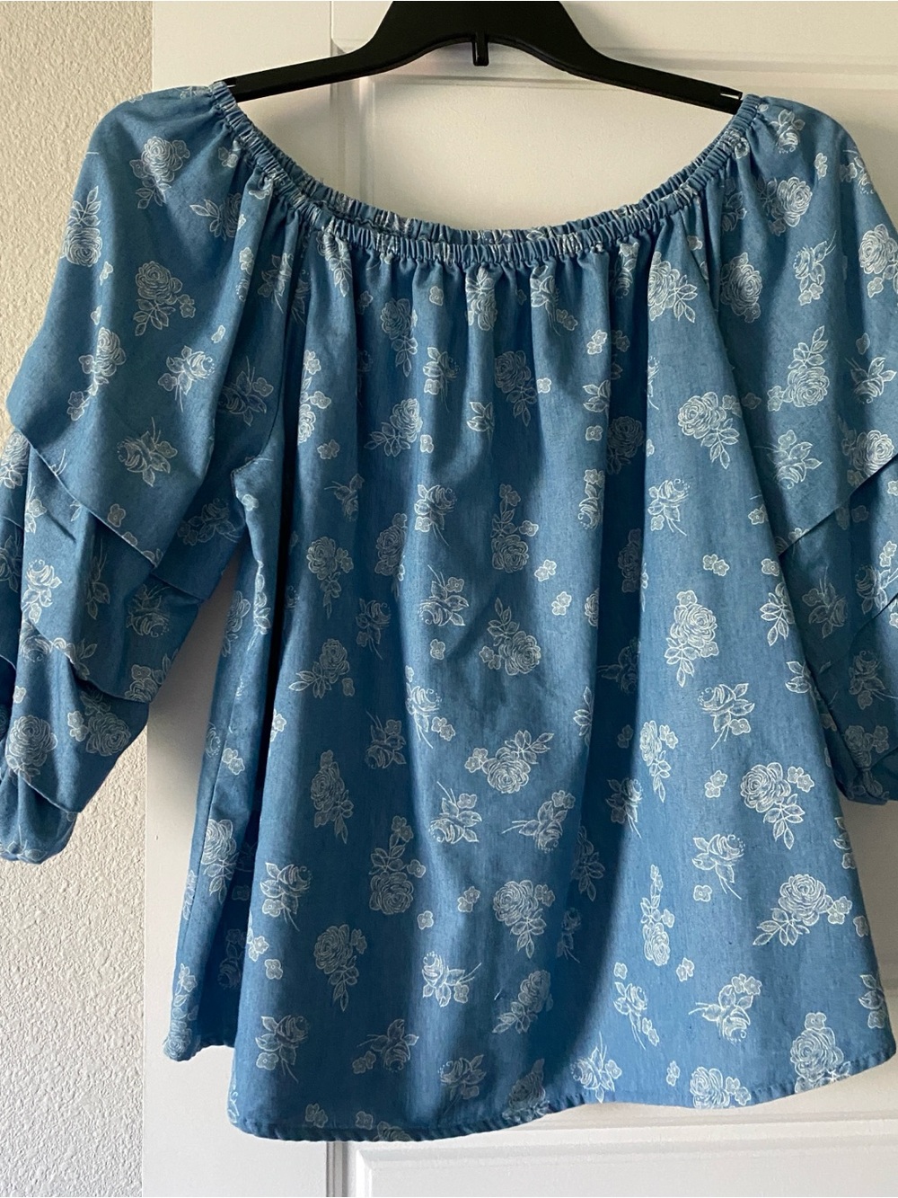 Unique Spectrum Blue Floral Off-Shoulder Blouse